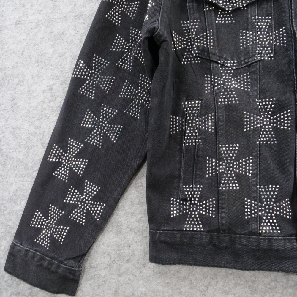 Uncle Ralph Denim Jacket Womens Large Black Rhinestones Jean Cross Pattern - Picture 4 of 11